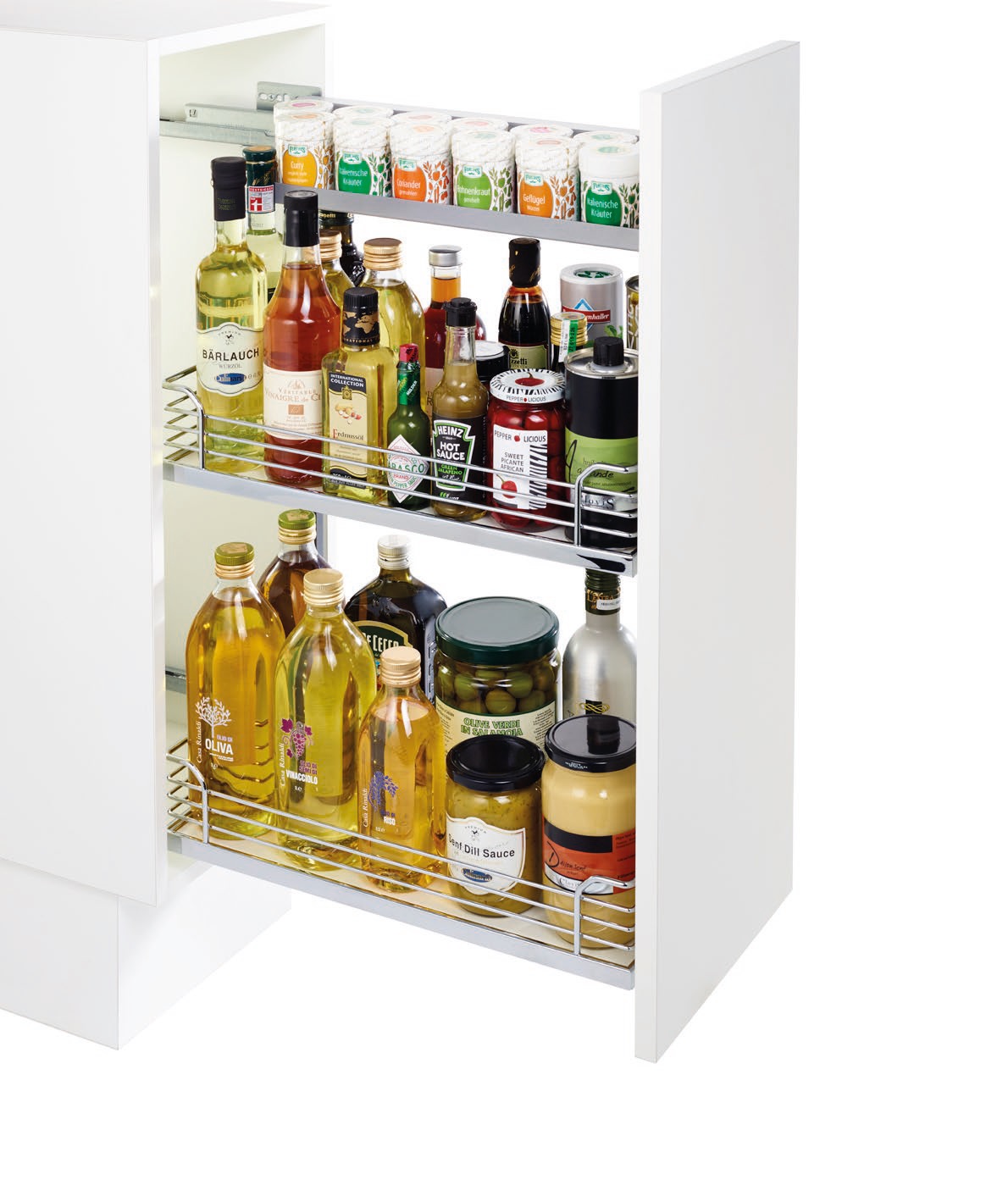 КОМПЛЕКТ левый, Комфорт II 200 мм, H 654, Арена КЛАССИК, 2 полки + полка для специй, цвет ХРОМ Kessebohmer | официальный магазин