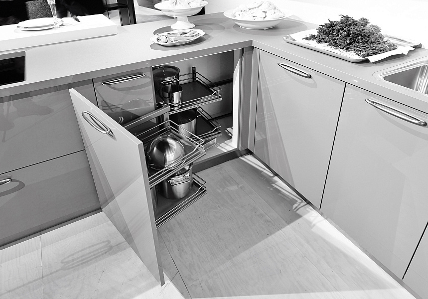 КОМПЛЕКТ левый, Волшебный угол 450-600 мм, H 525, Арена КЛАССИК, 4 полки, цвет ТИТАН Kessebohmer | официальный магазин