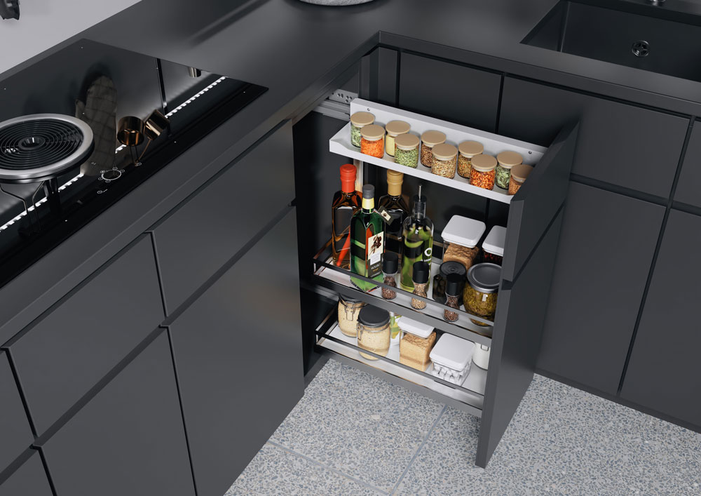 КОМПЛЕКТ левый, Комфорт II 200 мм, H 654, Арена СТИЛЬ, 2 полки + полка для специй, цвет ХРОМ Kessebohmer | официальный магазин