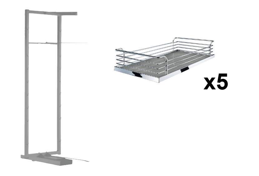 Комплект внутренний, Тандем II 450 мм, H 1700, Арена КЛАССИК, Рама + 5 полок, цвет ХРОМ Kessebohmer | официальный магазин