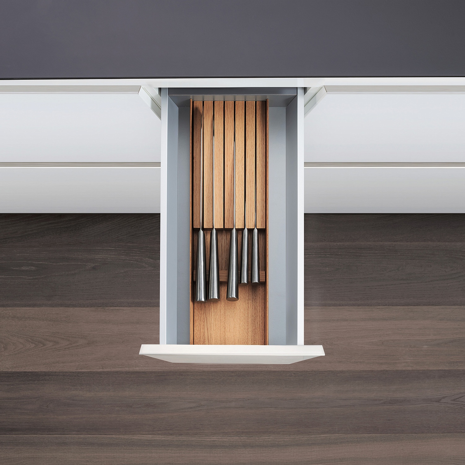 КОМПЛЕКТ лоток + держатель для ножей, ФайнЛайн Линик 300 мм, глубина 500 мм, цвет ДУБ натуральный Kessebohmer