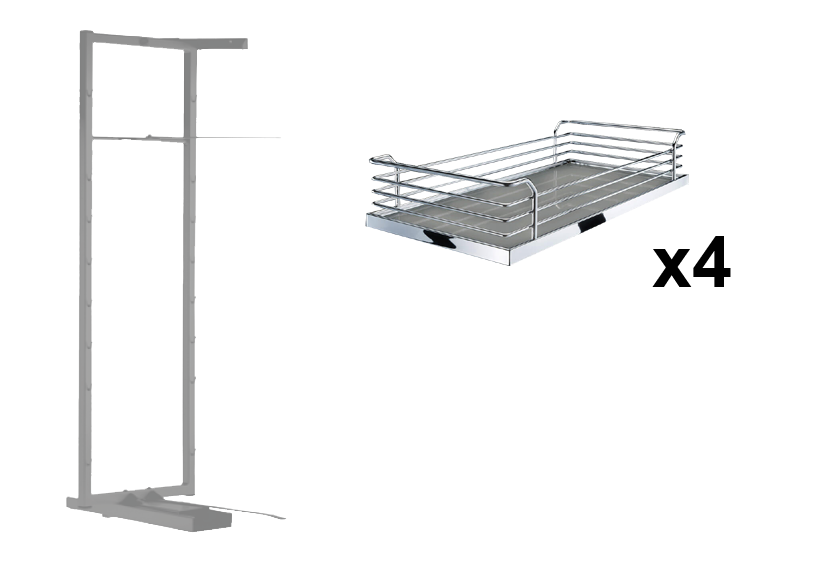 Комплект внутренний, Тандем II 450 мм, H 1100, Арена КЛАССИК, Рама + 4 полки, цвет ХРОМ Kessebohmer | официальный магазин